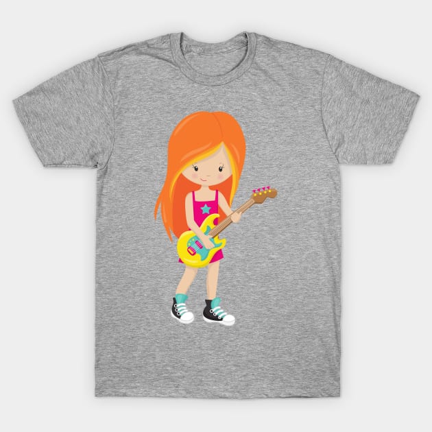 Rock Girl, Orange Hair, Guitar Player, Band, Music T-Shirt by Jelena Dunčević